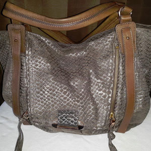 KOOBA Jonnie Taupe Metallic Leather Handbag Purse